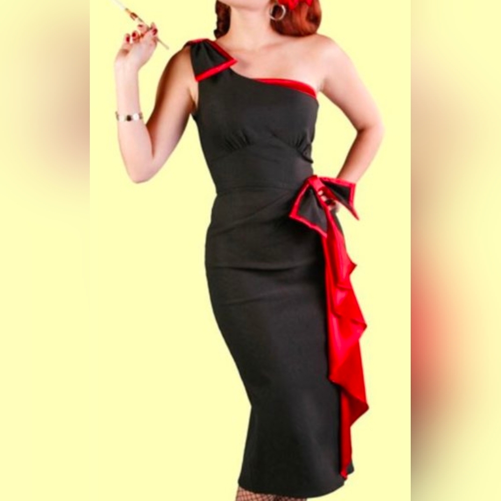 Stop Staring Black Dress with Red Accents